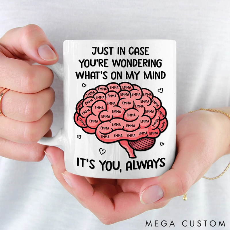 Personalized Love Brain Mug Custom Anniversary Wedding Gifts for Husband Wife Valentines Mug with Boyfriend Girlfriend Name