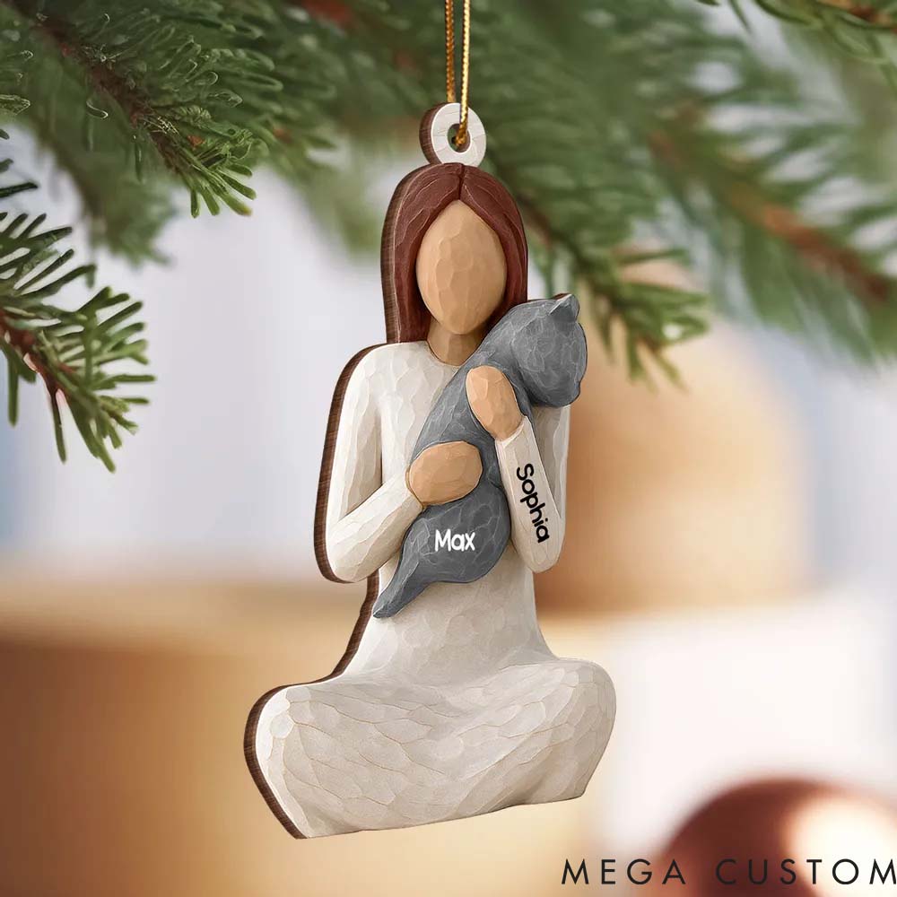 Personalized Cat Lover Woman Hugging Cat Christmas Ornament