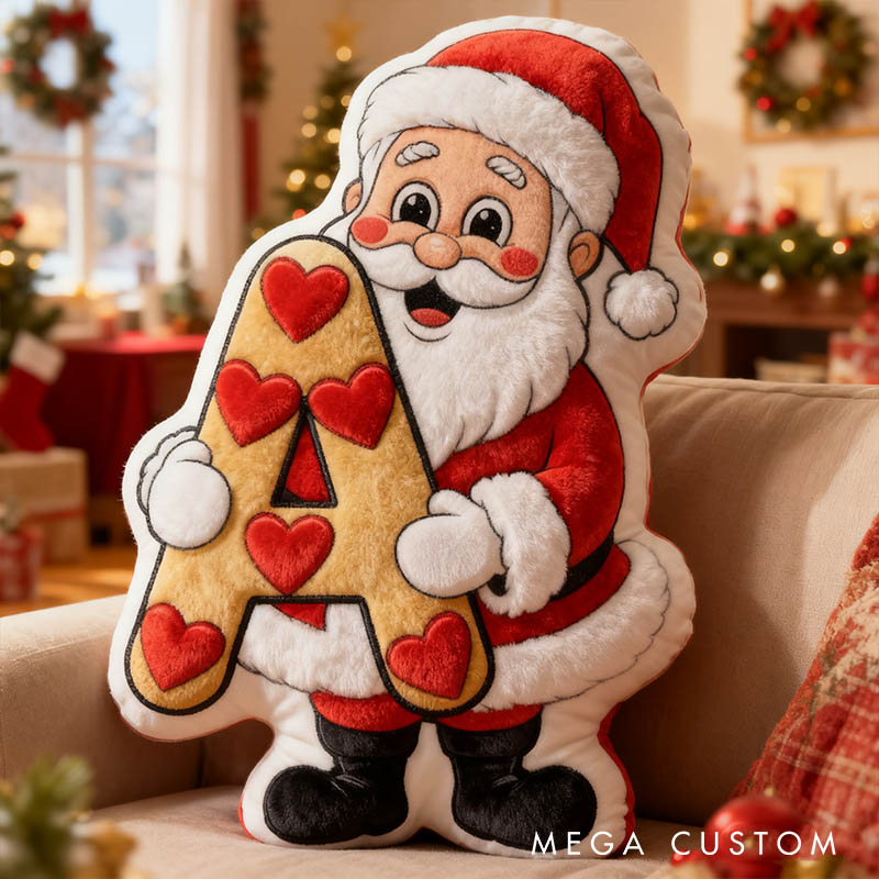 Personalized Couple Santa with 26 Letter Christmas Pillow Custom Girlfriend Initials Graphic 3D Print Xmas Cushion First Christmas Gift for Him Her