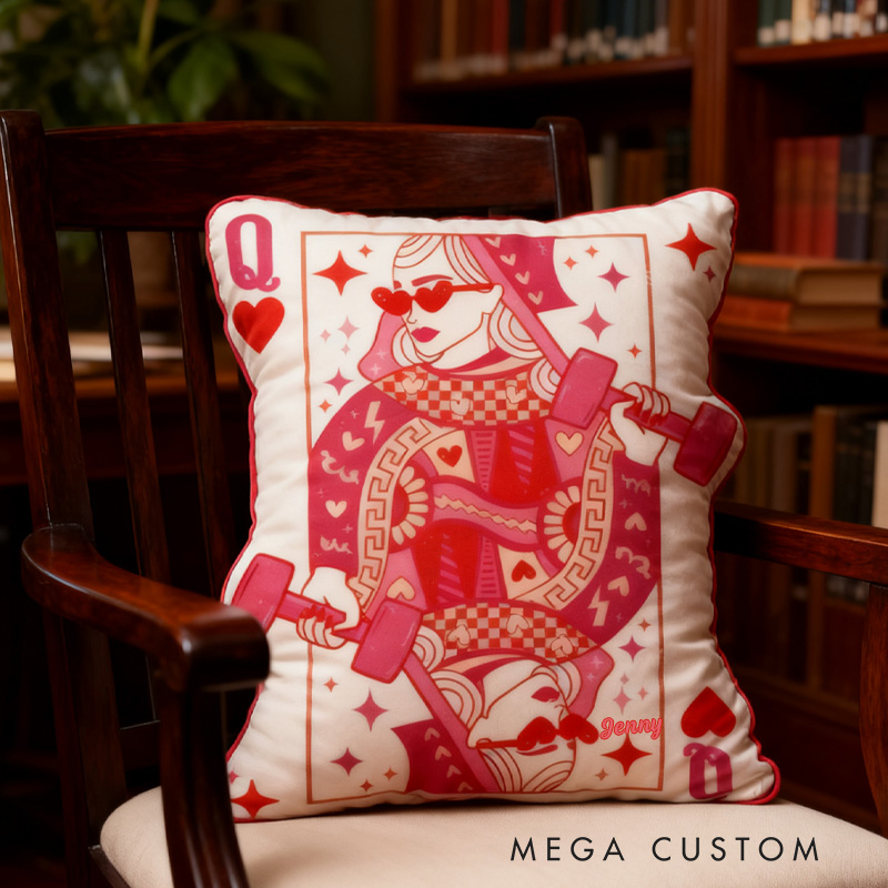 Personalized Graphic 3D Print Pillow Pillow Workout Queen of Hearts Gym Girl Sublimation Design Lift Heavy Shit Gym Rat Weightlifting Pillow for Gym Lovers