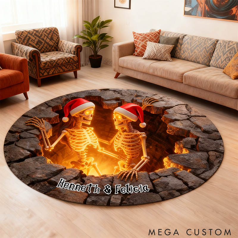 Personalized Couple Skeleton Graphic 3D Print Christmas Rug Custom Newlyweds Christmas Carpet Our First Christmas Gift for Him Her Husband Wife