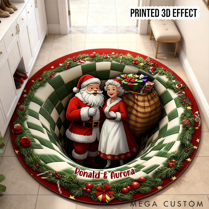 Personalized Couple Santa and Mrs. Claus Graphic 3D Print Christmas Rug Custom Christmas Carpet Our First Christmas Gift for Him Her Husband Wife