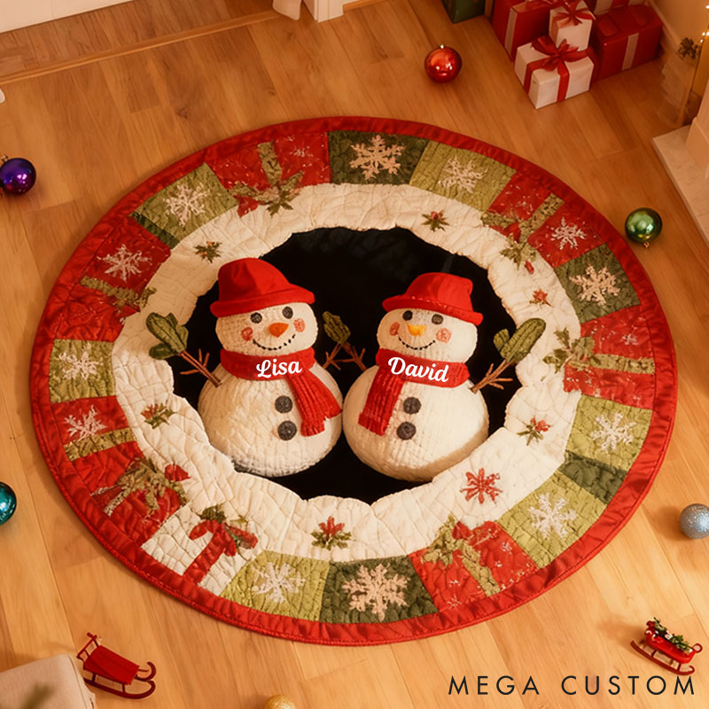 Personalized Snowman Christmas Rug Custom Couple Snowman Mat Christmas Decor Gift for Couple