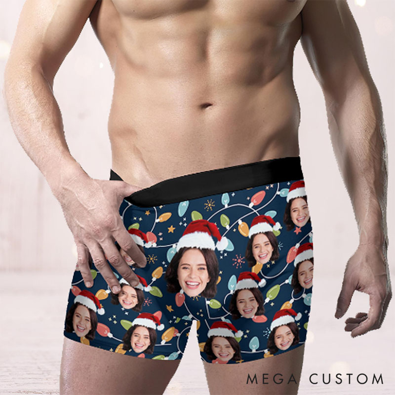 Personalized Girlfriend Wife Face Boxer Briefs Men Christmas Underwear with Woman Face Photo Christmas Gift for Boyfriend Husband