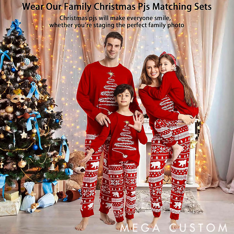 Personalized Christmas Pajamas for Family, Matching Family Christmas PJs Sets Christmas Tree Printed Top Sleepwear Festive Christmas Pajama Sets