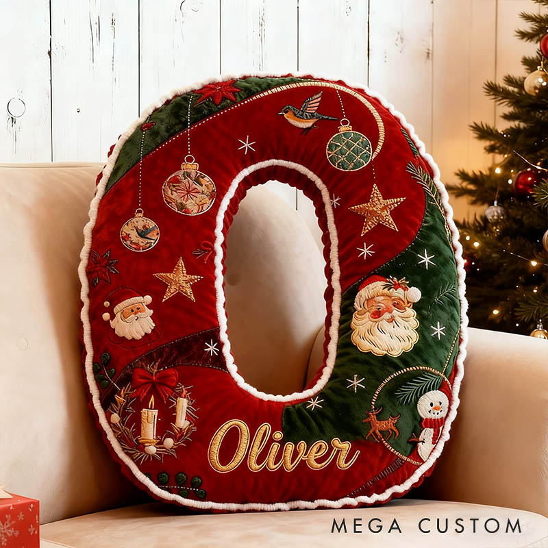 Personalized Girlfriend Retro 26 Letter Christmas Pillow Custom Couple Initials Graphic 3D Print Green Red Xmas Cushion First Christmas Gift for Her