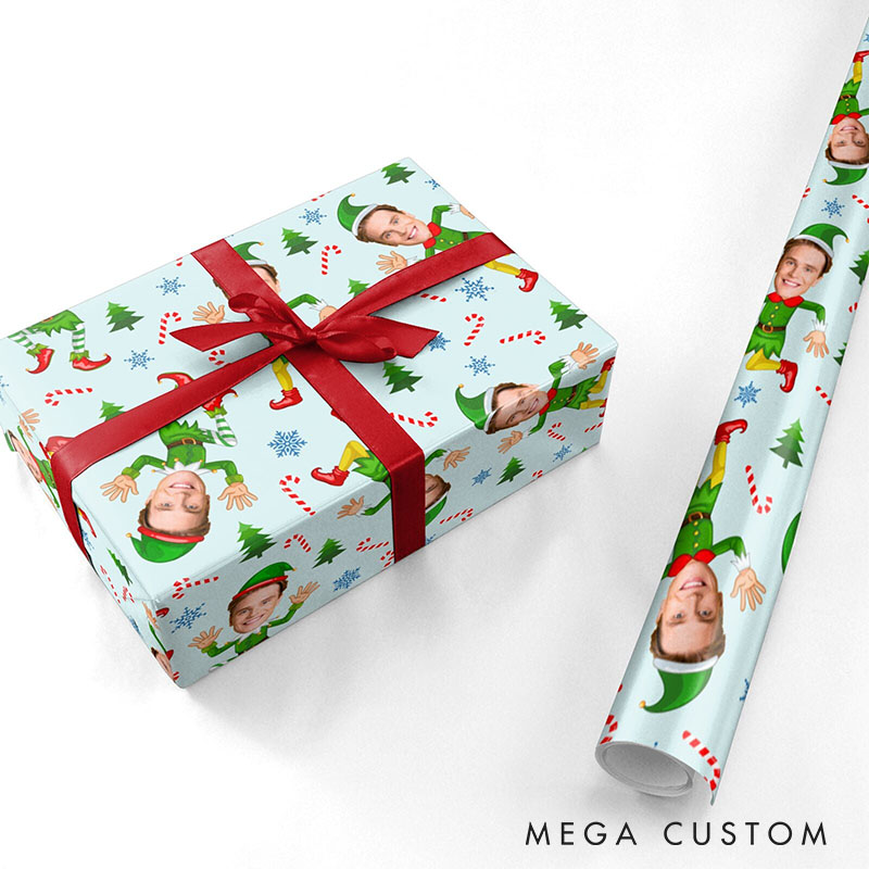 Personalized Husband Boyfriend Face Wrapping Paper Girlfriend Wife Elf Face Christmas Wrapping Paper Christmas Gift for Couple Boyfriend Husband