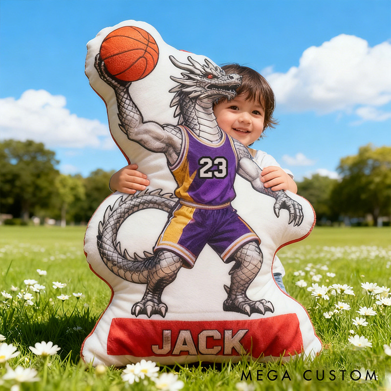 Personalized Dinosaur Basketball Pillow with Custom Name and Number Design for Kids