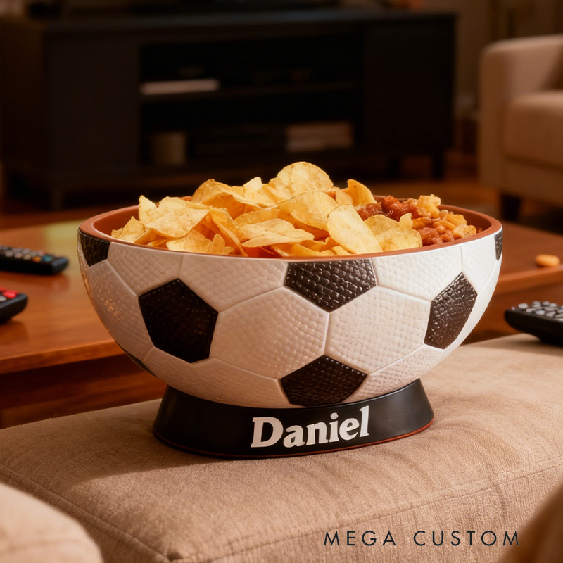 Personalized Soccer Snack Bowl - Custom Name Football Shaped Snack Holder for Game Day, Tailgating & Sports Fans