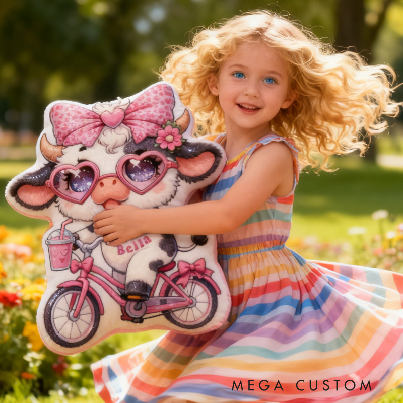 Personalized Pink Dairy Cow Pillow Cozy Lovely Graphic 3D Print Throw Pillow Name Pillow Comfortable Travel Cushion for Kids Girls Riding Lovers