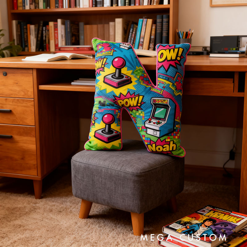 Personalized Colorful Anime-Style Game Console Joystick Letter Pillow for Game Lovers Plush Pillow Christmas Birthday Holiday Gift for Kids