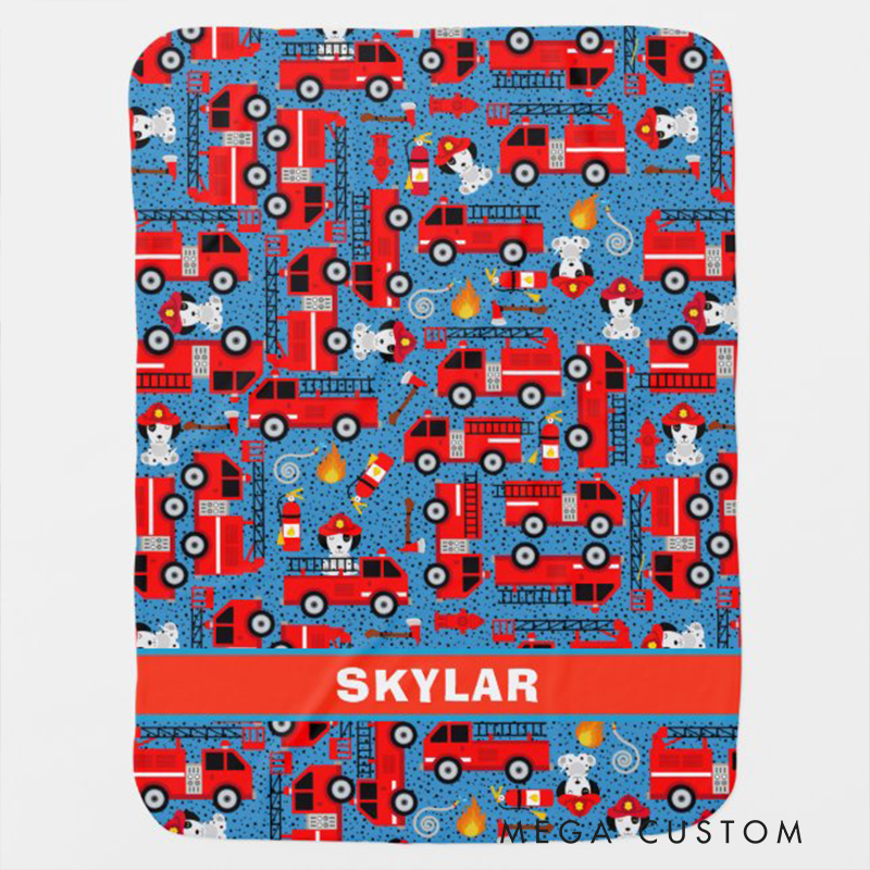 Personalized Firefighter Blanket Custom Name Fire Truck Themed Plush Throw Blanket Gifts