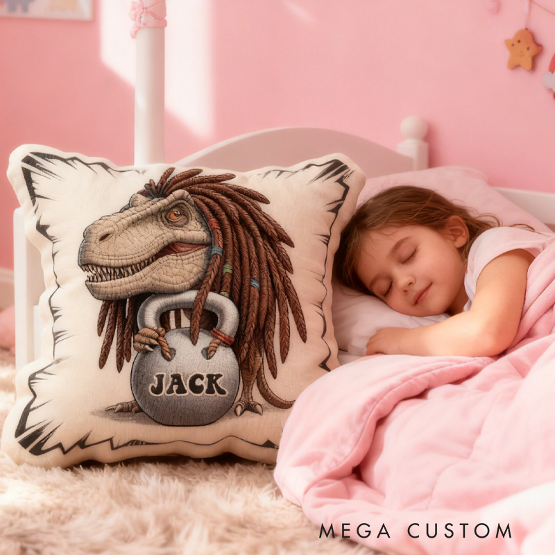 Personalized Workout Dino Pillow Graphic 3D Print Trainer Fitness Planner Decoration Letter Pillow Exercise Sport Gym Sublimation Design Lift Heavy Shit Gym Rat Weightlifting Pillow for Kids Gym Lovers