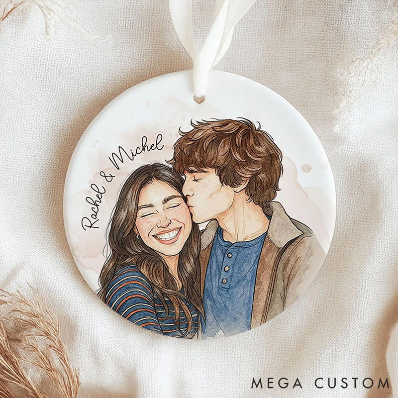 Personalized Couple Ceramic Ornament Custom Photo Name Christmas Gifts for Husband Wife Ornament for Couple Newlyweds Xmas Gift