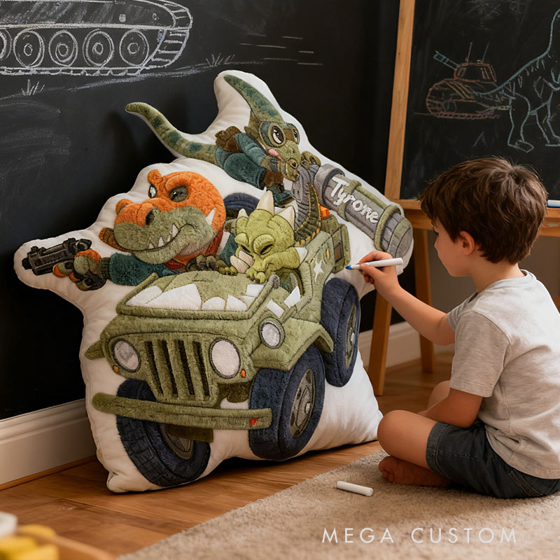 Personalized Jeep Dinosaur Pillow with Custom Name Kids Room Decor Gift for Boys Christmas Gift 3D Print