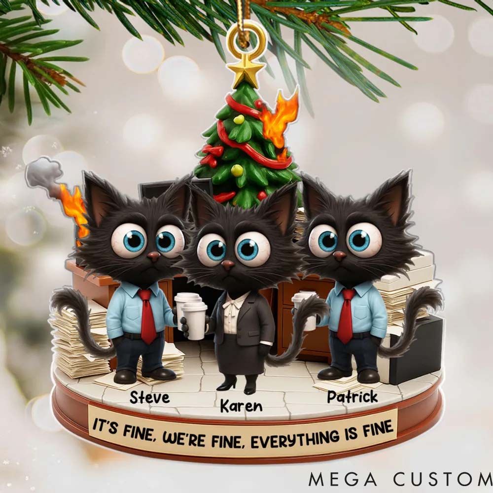 Personalized Cat Lover Office Chaos It is Fine We are Fine Funny Cat Christmas Ornament