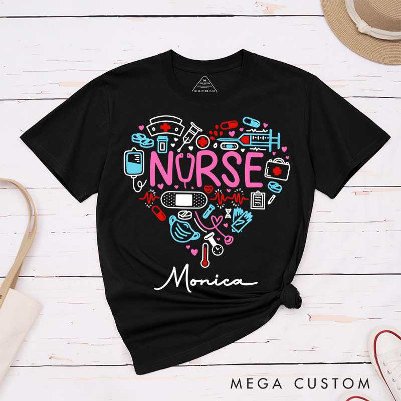 Personalized Nurse T-Shirts Heart of Nurse Fashion Design T-Shirts