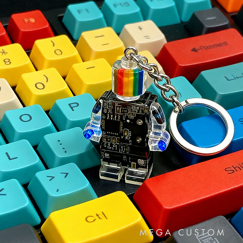 Rainbow Head Circuit Board Robot Keychain - Upcycled Circuit Board Robot Keychain Unique Resin Craft, Tech-Inspired Accessory for Geeky Gifts & Daily Style 