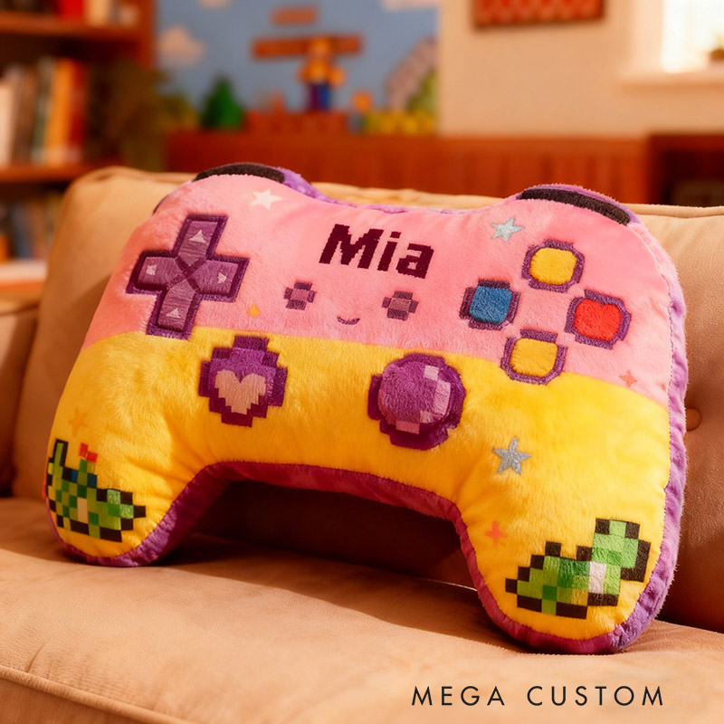 Personalized Pixel Pink Game Controller Shaped Pillow for Game Lovers Plush Pillow Christmas Birthday Party Gift for Kids