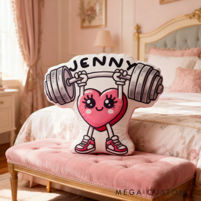 Personalized Fitness Heart Pillow Graphic 3D Print Trainer Fitness Planner Decoration Letter Pillow Exercise Sport Gym Sublimation Design Lift Heavy Shit Gym Rat Weightlifting Pillow for Kids Gym Lovers