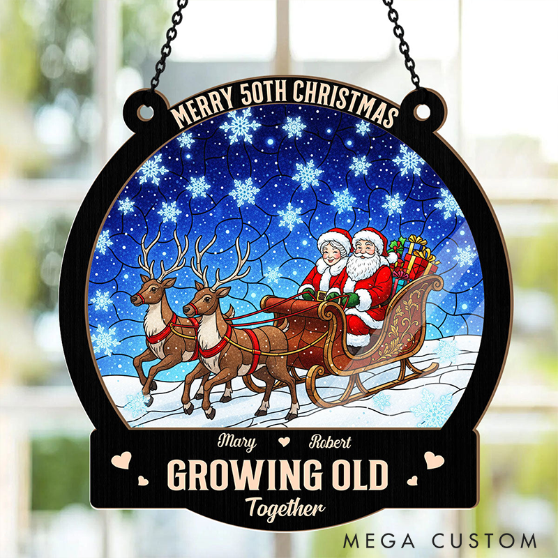 Personalized Santa Claus Couple Window Hanging Suncatcher Christmas Gift For Holiday Home Decor Anniversary Gift for Couple