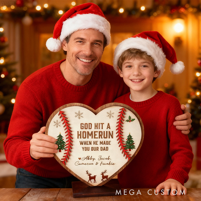 Personalized Gifts for Dad Mom from Kids Father’s Day Mother's Day Baseball Softball Sign  Fathers + Grandpa Present God Hit a Home run