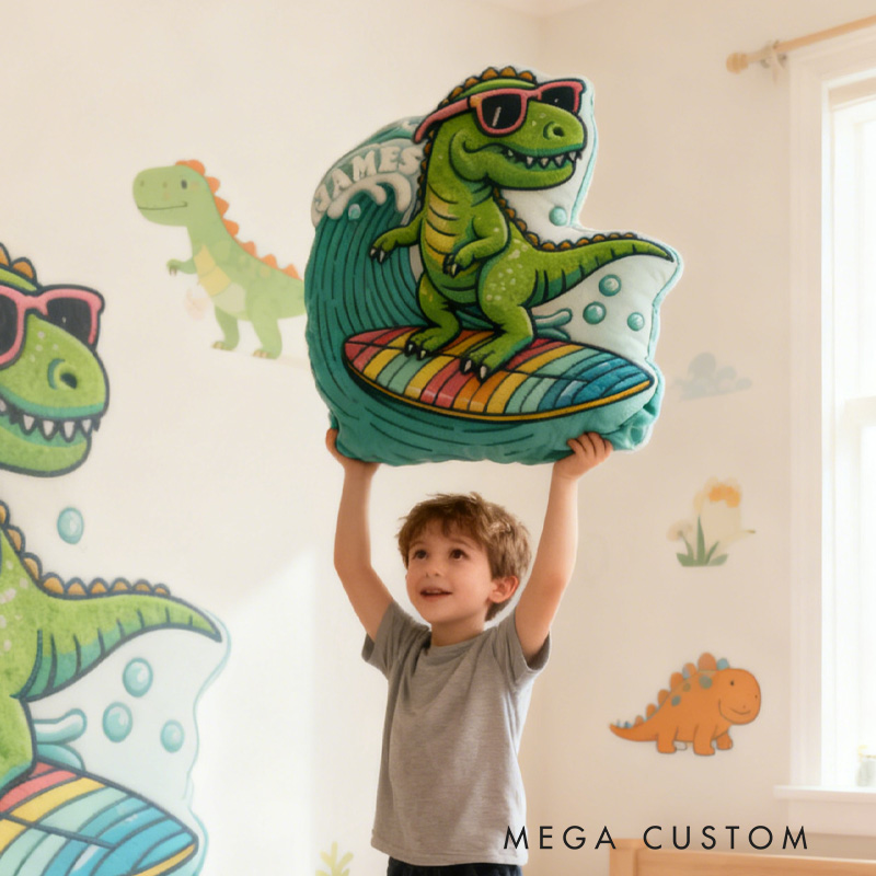 Personalized Dino Pillow Rainbow Throw Pillow Graphic 3D Print Surfing Skateboarding Fitness Decoration Pillow Exercise Sport Pillow for Kids