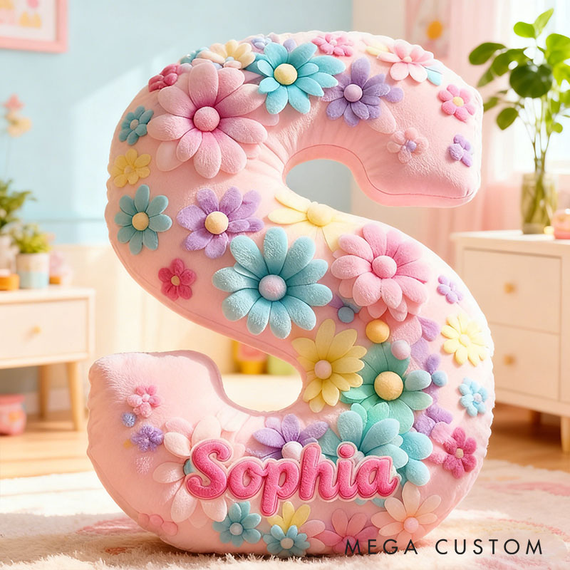 Personalized Flower Girl Colorful Floral 26 Letters Pillow Custom Girl friend Name Graphic 3D Printed Cushion Christmas Valentine's Day Gift for Her