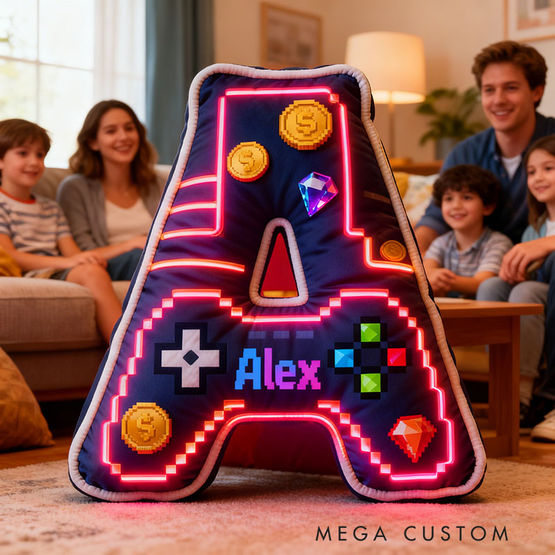 Personalized Graphic 3D Print Colorful Game Controller Letter Pillow for Game Lovers Plush Pillow Christmas Birthday Party Gift for Kids