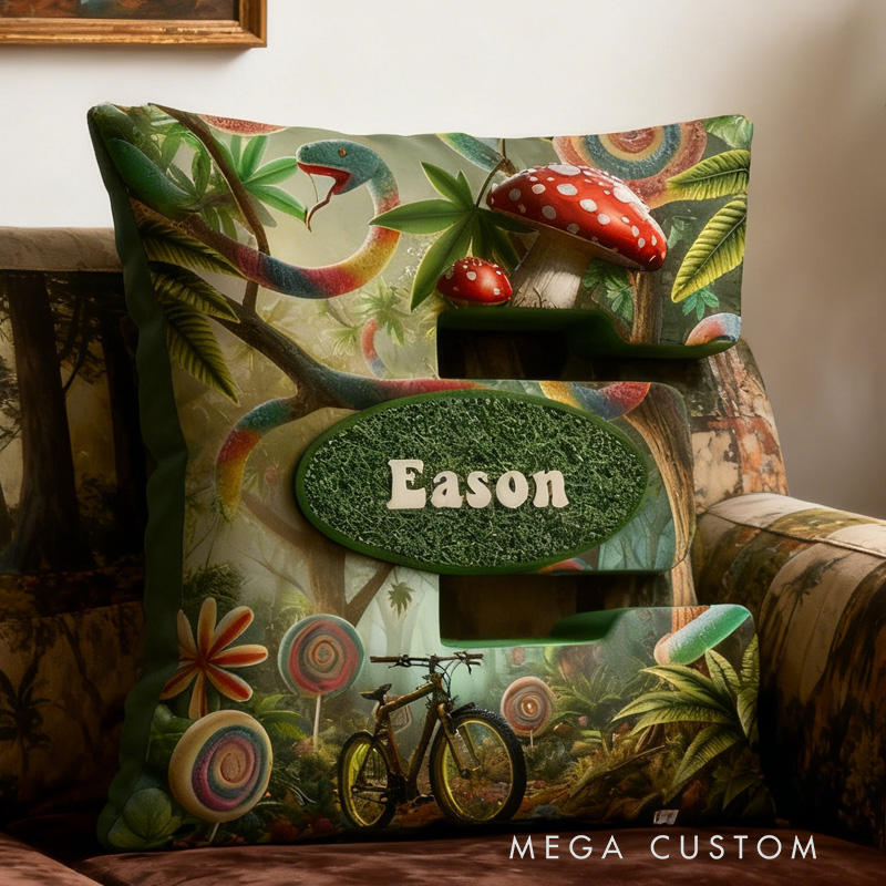Personalized Forest Bicycle Letter Pillow Custom Name Festive Decor with Bicycle Christmas Gifts for Family Graphic 3D Print Cycling Riding Lovers