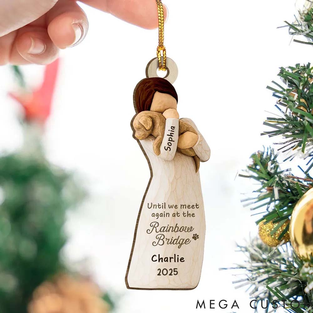 Personalized Dog Lover Until We Meet at Rainbow Bridge Woman and Dog Ornament