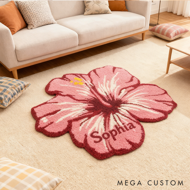 Personalized Hibiscus Door Mat with Name Anniversary Gift For Her Home Decor Birthday Gift For Girlfriend 