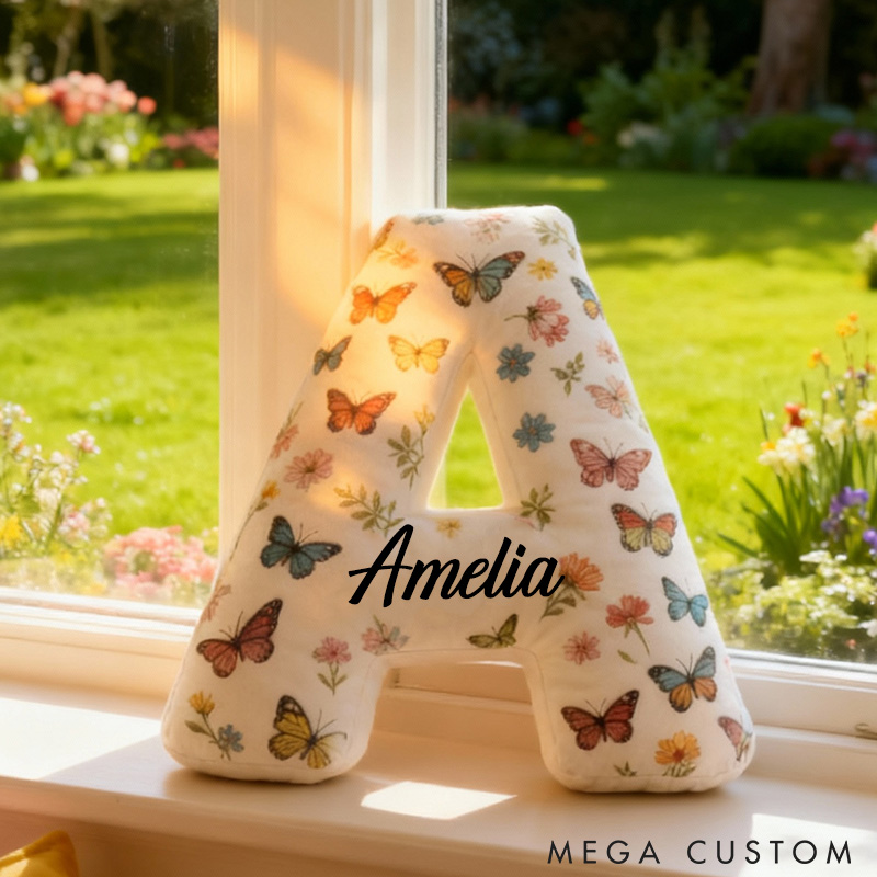 Personalized Butterfly Initial Pillow Elegant Butterflies Themed Throw Pillow Custom Home Decor Pillow for Flower Girl Gift  for Her
