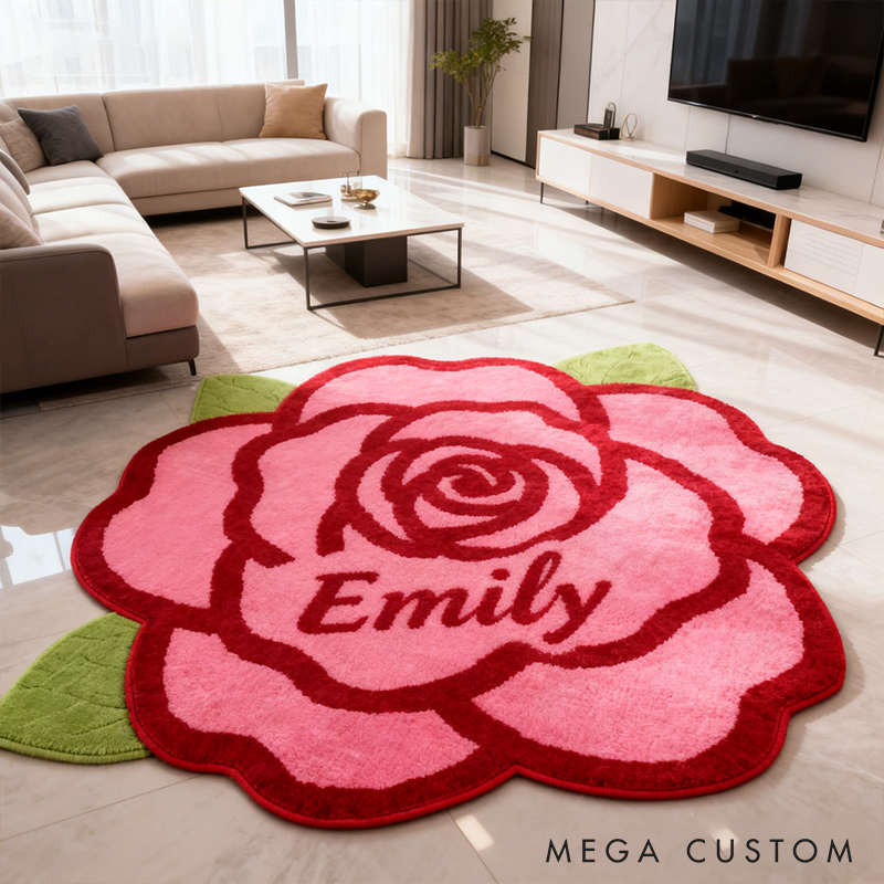 Personalized Rose Flower Shaped Door Mat with Name Anniversary Gift For Her Home Decor Birthday Gift For Girlfriend Holiday Decoration