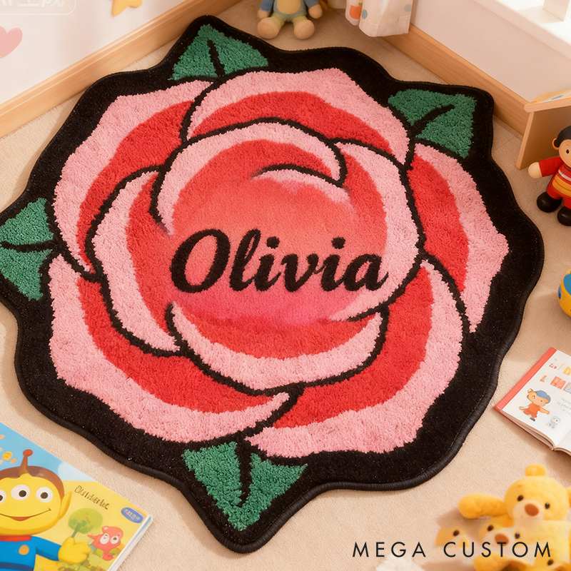 Personalized Rose Flower Shaped Door Mat with Name Anniversary Gift For Her Home Decor Birthday Gift For Girlfriend Holiday Decoration