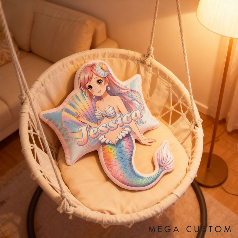 Personalized Dreamy Mermaid Design Custom Names Couple Home Pillow Romantic Valentine's Day Gift for Girlfriend for Wife for Flower Girl