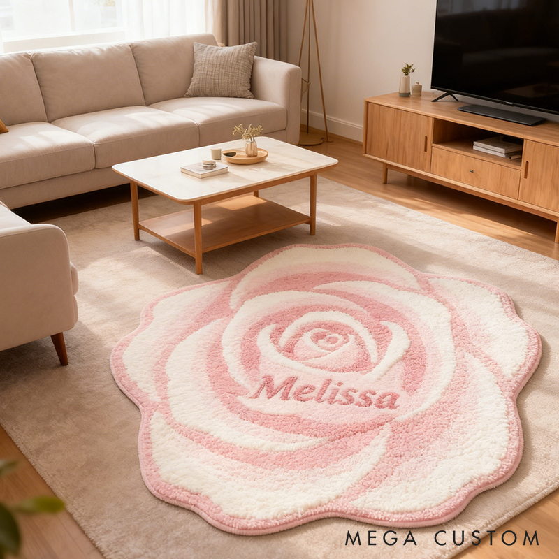 Personalized Rose Flower Shaped Door Mat with Name Anniversary Gift For Her Home Decor Birthday Gift For Girlfriend Holiday Decoration