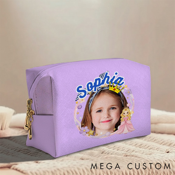 Personalized Cute Princess Custom Face and Name Toiletry Bag for Kids Travel Gifts and Daily Use
