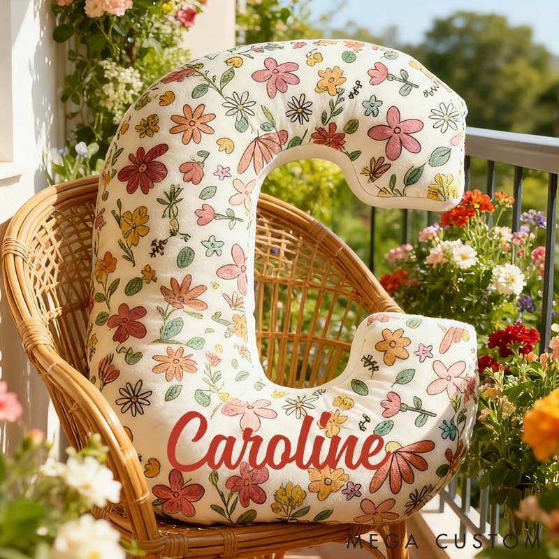 Personalized Floral Initial Pillow for Flower Girl Flowers Letter Throw Pillow for Her Christmas Gift Decor Pillow