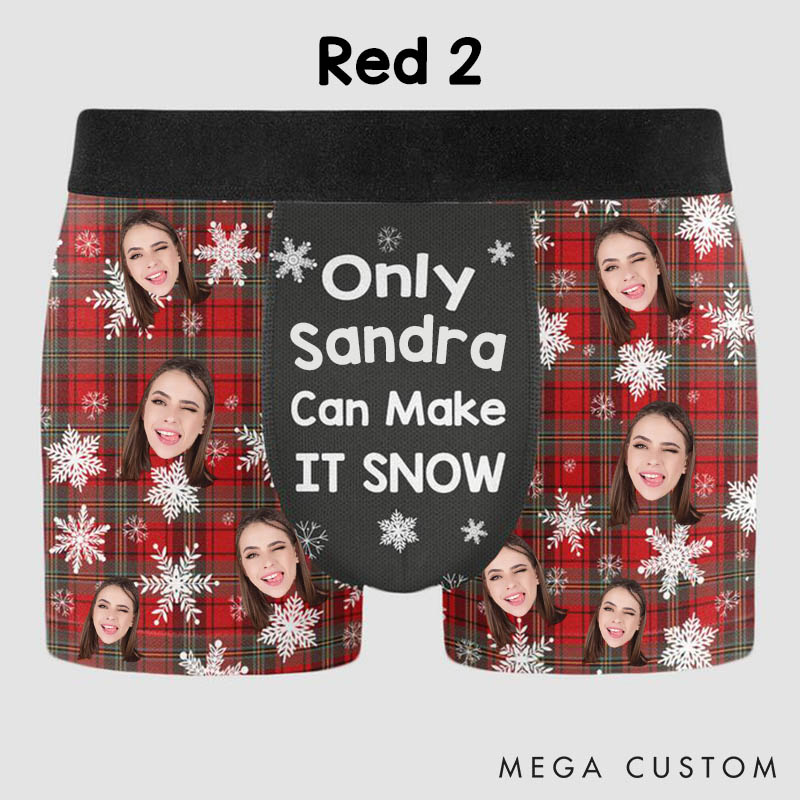 Personalized Girlfriend Wife Face Only Her Can Make It Snow Christmas Boxer Briefs Men Underwear with Face Photo Xmas Gift for Him Boyfriend Husband