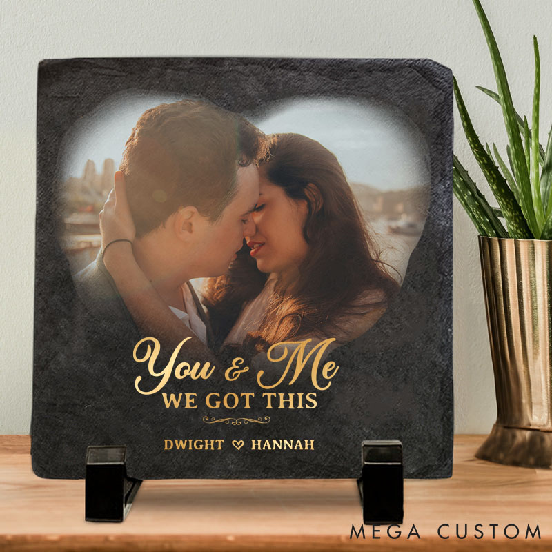 Personalized Couple Photo You And Me We Got This Heart and Square Shaped Stone with Stand First Christmas Valentines Day Gift for Boyfriend Girlfriend