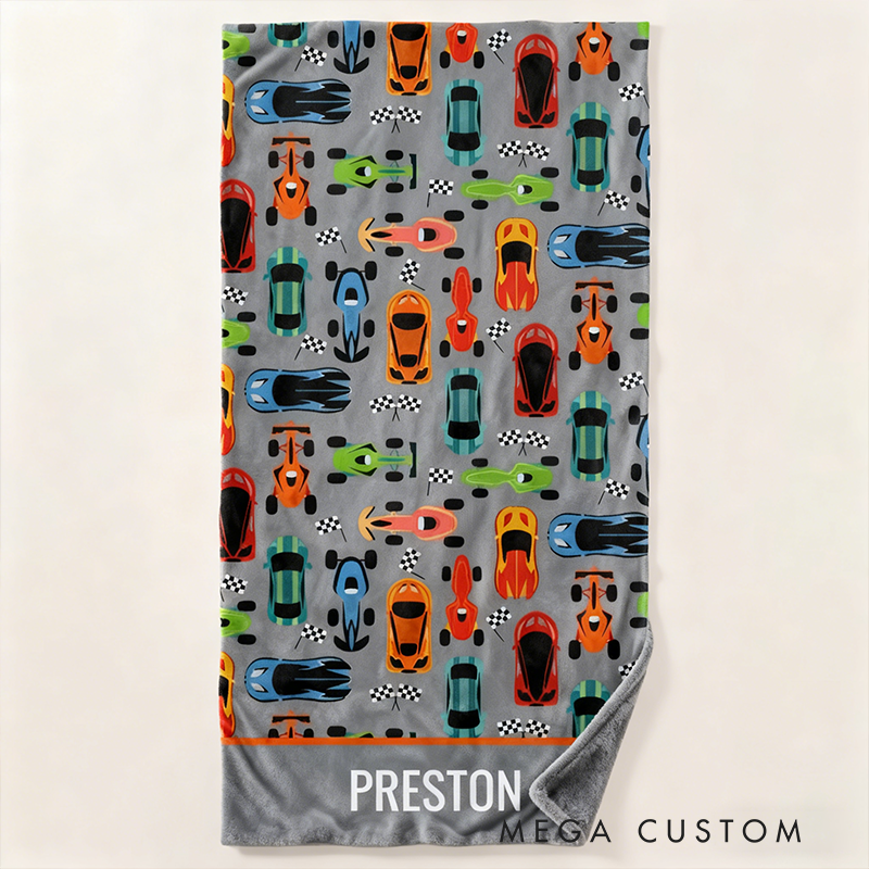 Personalized Sporty Colorful Racing Cars Personalized Blanket Custom Name Soft Fleece Throw Gift for Racing and Car Lovers