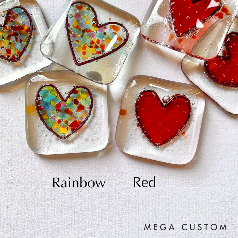 Glass Pocket Token with Message Fused Glass Heart Token Handmade in Cornwall by Niko Brown