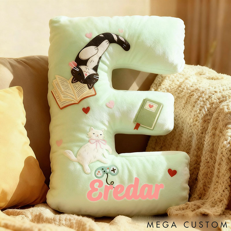 Personalized Cat Lover Book Game Controller Letter Pillow with Custom Name Graphic 3D Print