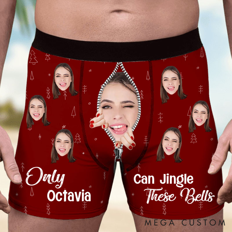Personalized Girlfriend Wife Face Only Her Can Jingle These Bells Christmas Boxer Briefs Men Underwear with Face Photo Xmas Gift for Boyfriend Husband