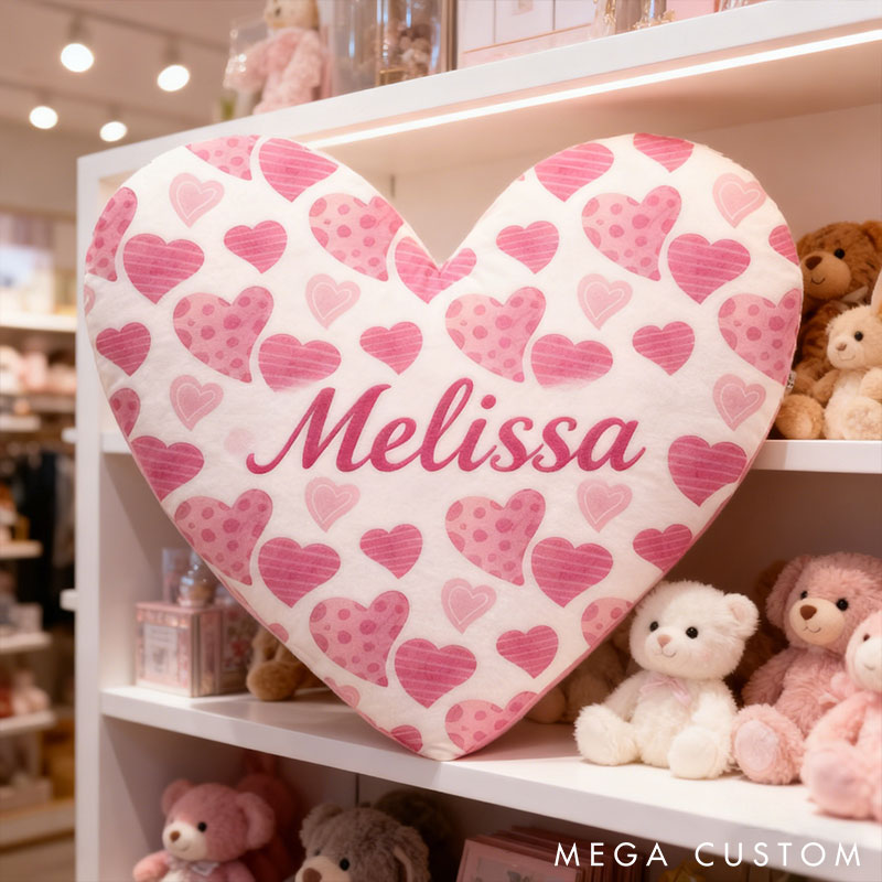 Personalized Pink Heart Shape Design Custom Names Couple Home Pillow Romantic Valentine's Day Gift for Girlfriend for Wife for Flower Girl