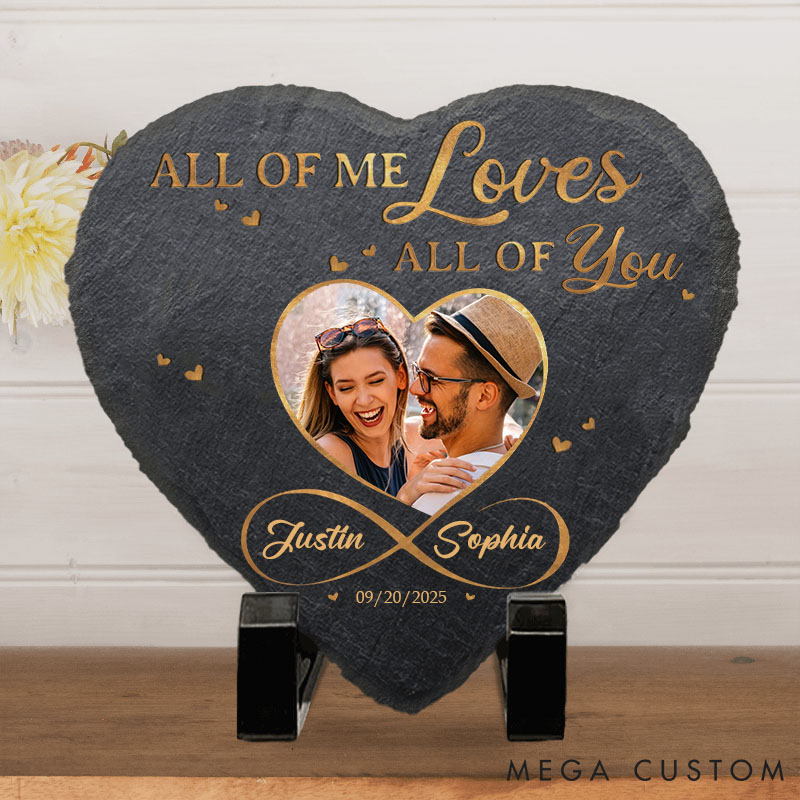 Personalized Couple Photo All of Me Loves All of You Heart Square and Rectangle Shaped Stone with Stand Newlyweds Stone Christmas Valentines Day Gift