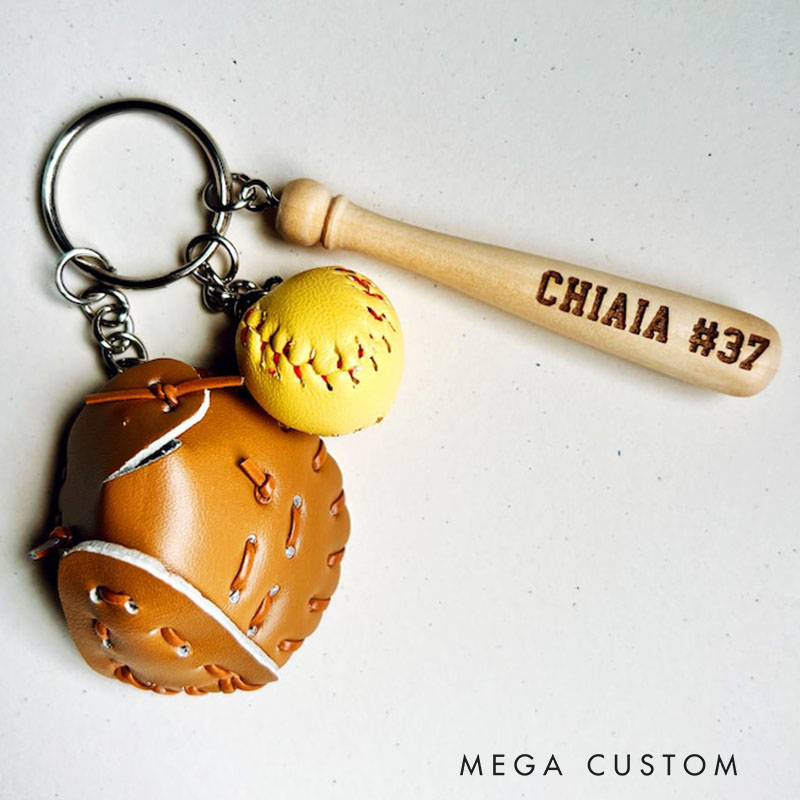 Softball Keychain Bag Tag Softball Key Chain Custom Engraved Softball Baseball Key Chain Custom Engraved Baseball for Sports Lover