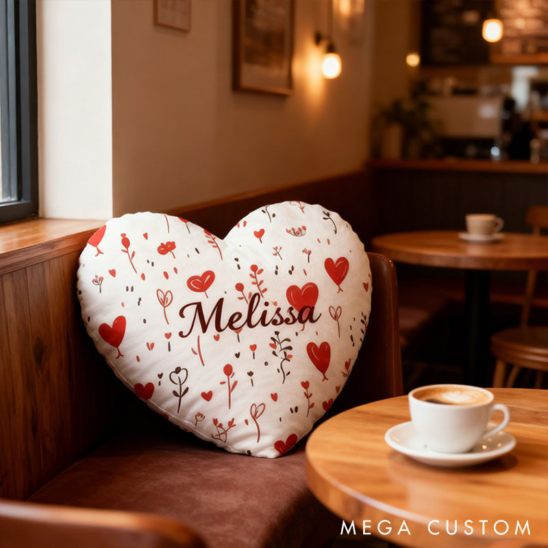 Personalized Heart Shape Flower Design Custom Names Couple Home Pillow Romantic Valentine's Day Gift for Girlfriend for Wife for Flower Girl