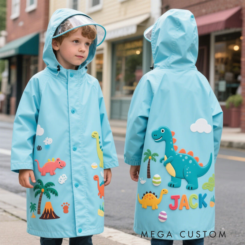 Personalized Kids Firefighter Themed Waterproof Raincoat 100% Waterproof Kids Firefighter Raincoat – Heavy-Duty PU Rain Gear with Full Weather Protection & Playful 3D Details